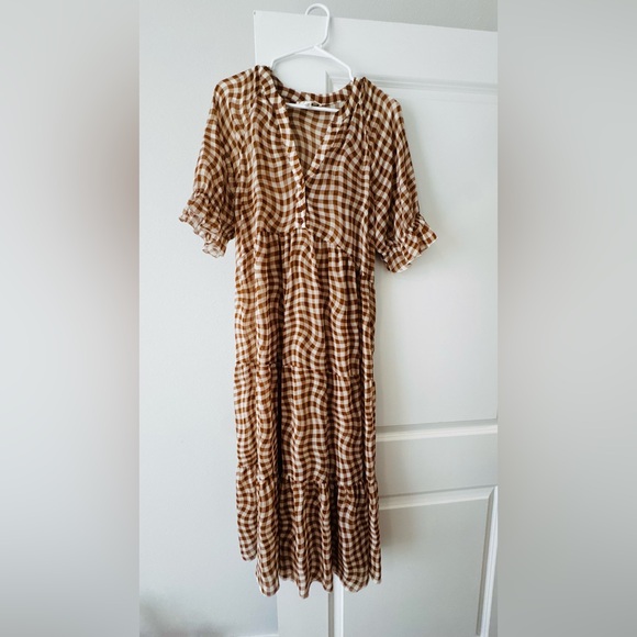 Brown Checkered Midi Dress - Picture 9 of 11